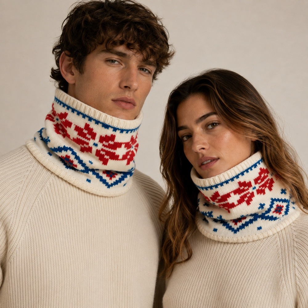 Fair Isle Fleece Lined Knit Neck Warmer Nordic Winter Snood One Size